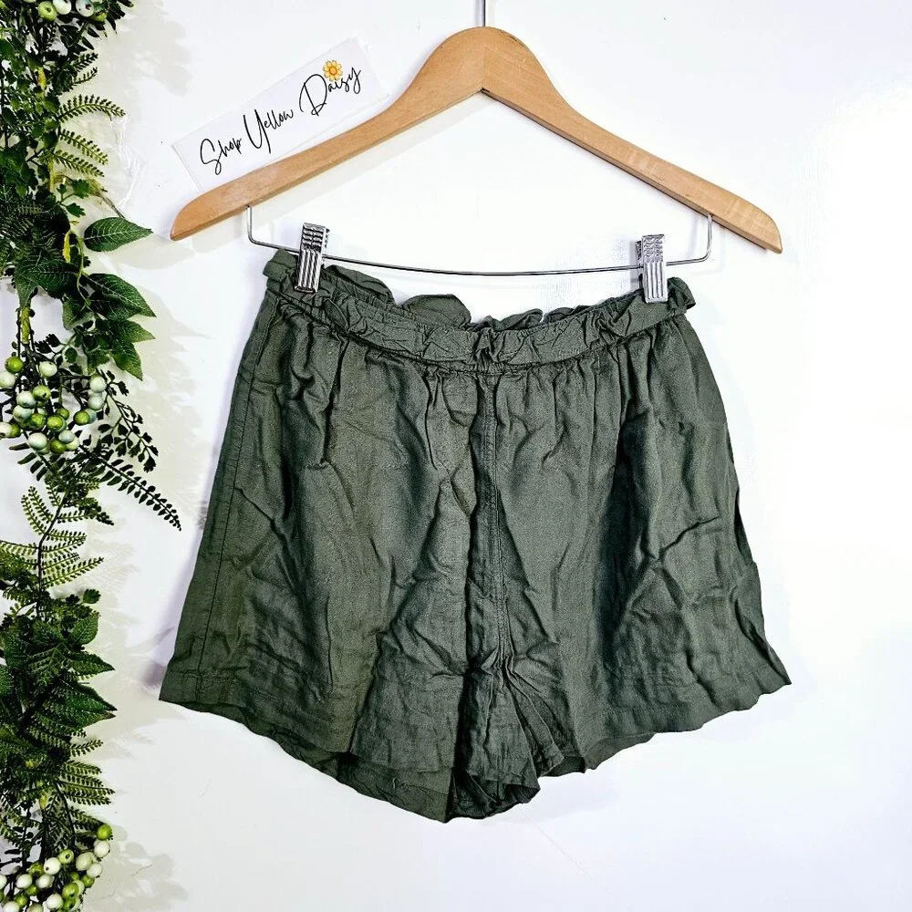 Blue Rain Francesca's‎ Olive Green Paperbag Waist Rayon Shorts Boho Summer S